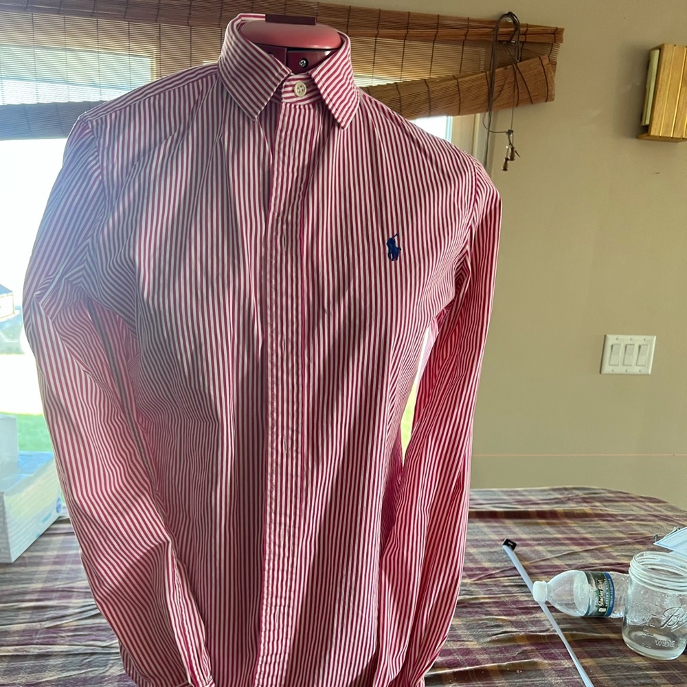Red White Stripes Ralph Lauren POLO Womens button down shirt